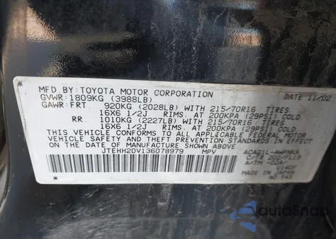 2003 Toyota Rav4 from USA, damaged, VIN JTEHH20V136078979